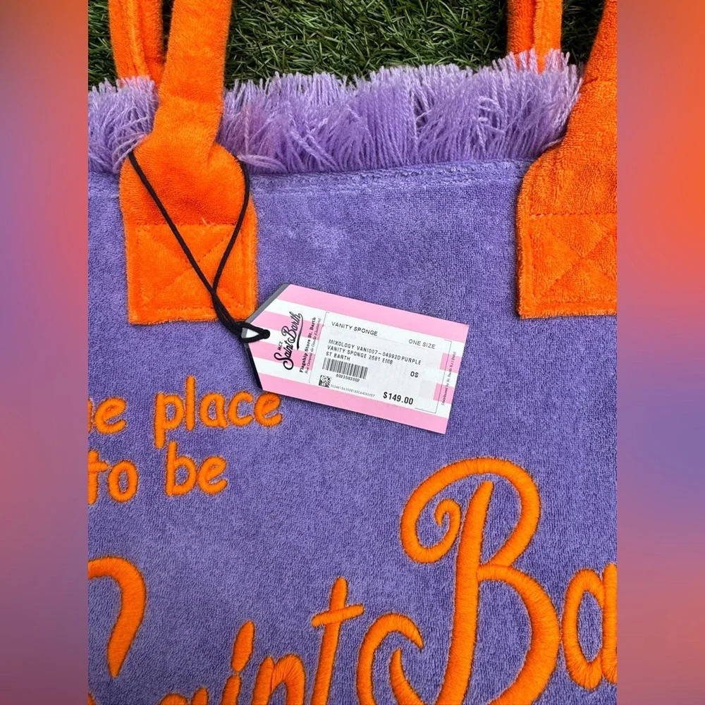 MC2 Saint Barth Vanity Sponge Terry Embossed Purple Orange Beach Tote Bag - Picture 8 of 10